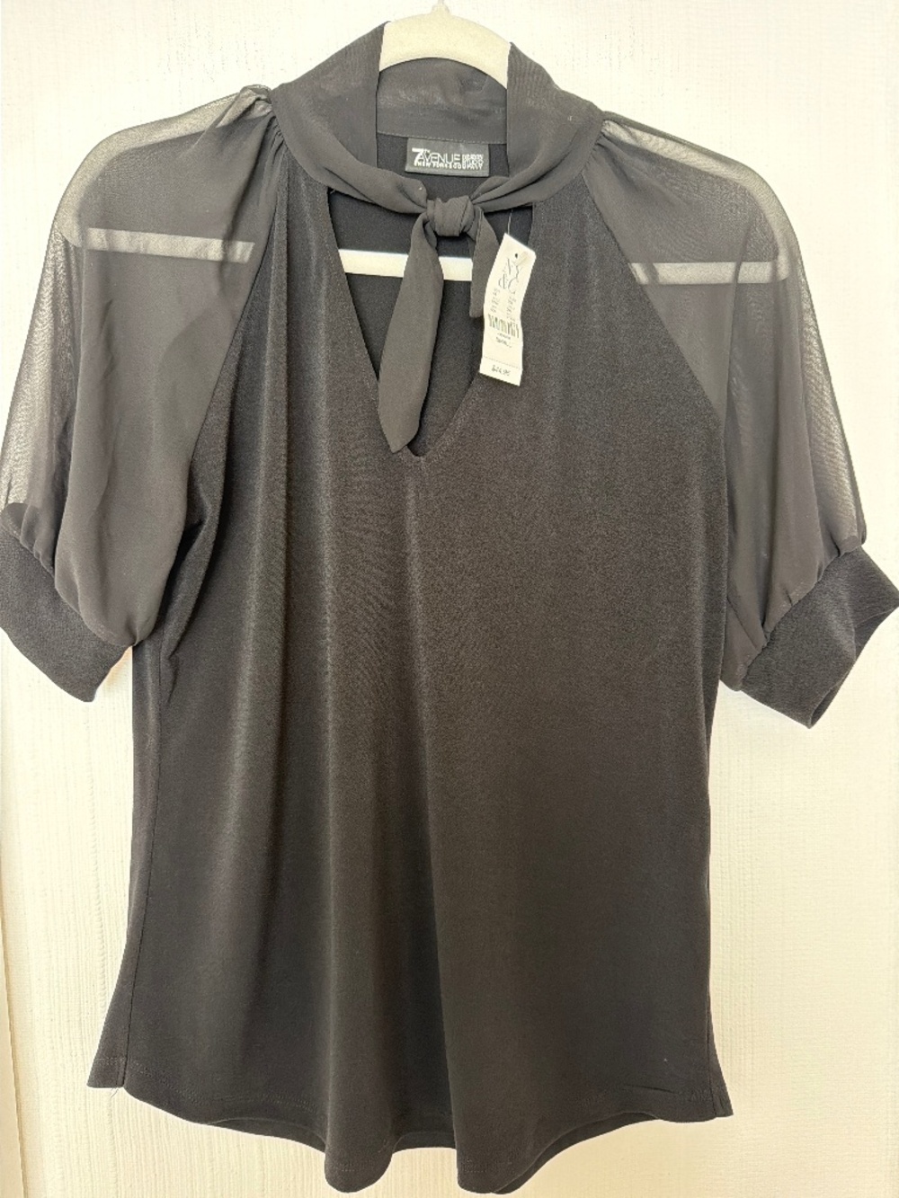 New York & Company 7th Avenue Black Tie Neck Blouse – Size Small – NWT
